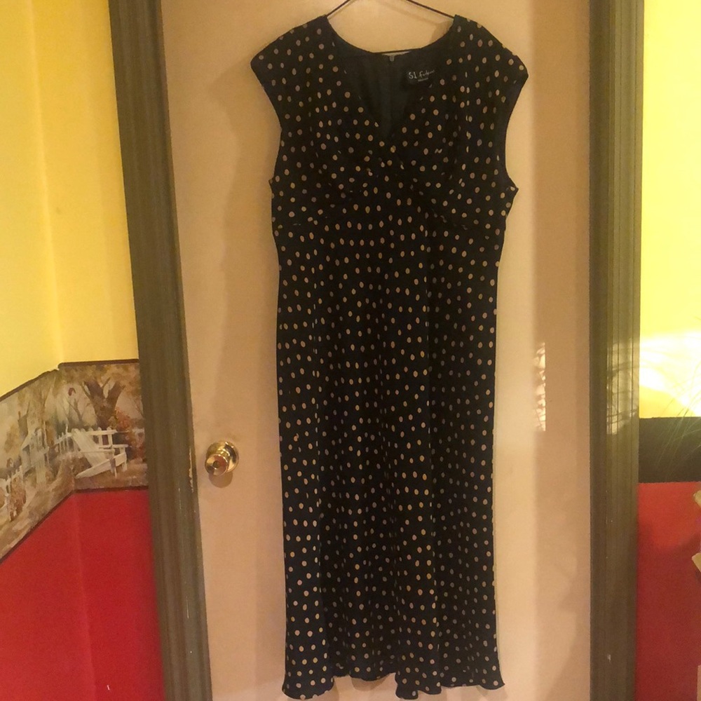 Black and Tan polka dot mid calf dress